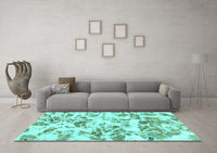 Machine Washable Abstract Turquoise Modern Rug, wshabs1367turq