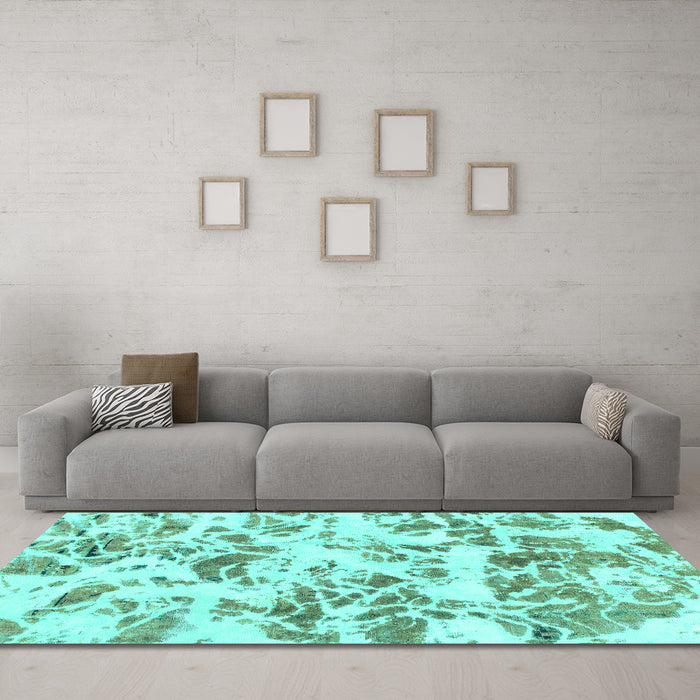 Machine Washable Abstract Turquoise Modern Area Rugs in a Living Room,, wshabs1367turq