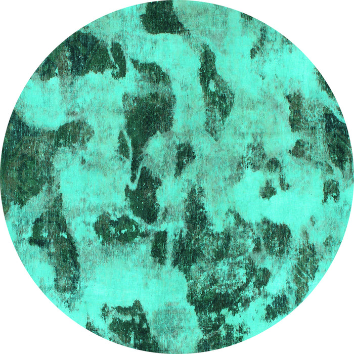 Round Machine Washable Abstract Turquoise Modern Area Rugs, wshabs1368turq