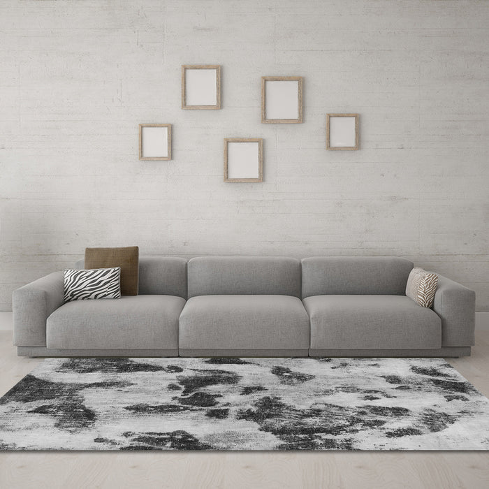 Machine Washable Abstract Gray Modern Rug in a Living Room,, wshabs1368gry