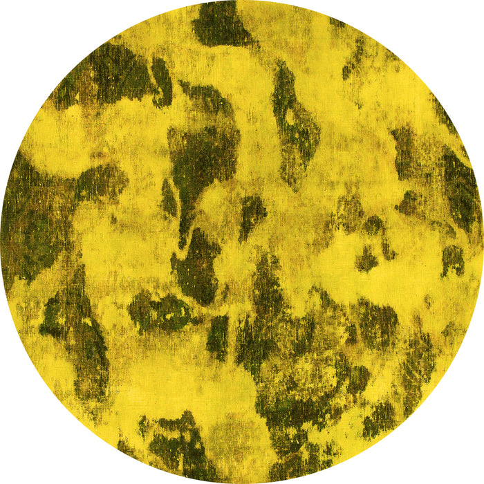 Round Abstract Yellow Modern Rug, abs1368yw