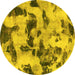 Round Abstract Yellow Modern Rug, abs1368yw