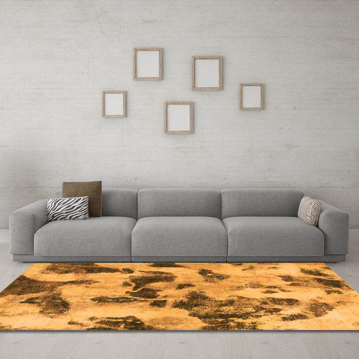 Machine Washable Abstract Orange Modern Area Rugs in a Living Room, wshabs1368org