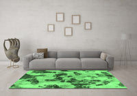 Machine Washable Abstract Emerald Green Modern Rug, wshabs1368emgrn