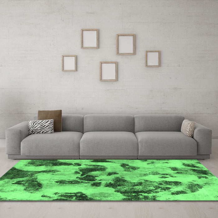 Machine Washable Abstract Emerald Green Modern Area Rugs in a Living Room,, wshabs1368emgrn