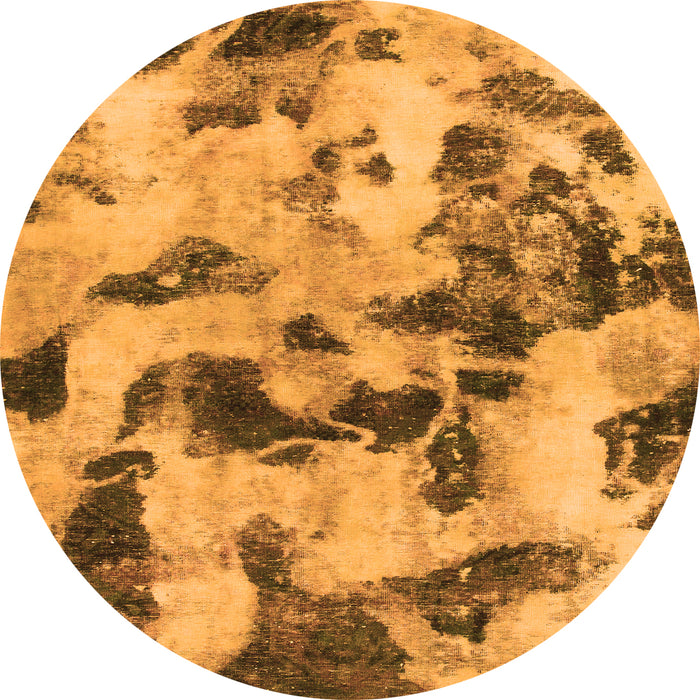 Round Machine Washable Abstract Orange Modern Area Rugs, wshabs1368org