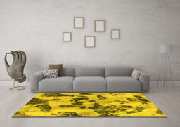 Machine Washable Abstract Yellow Modern Rug in a Living Room, wshabs1368yw