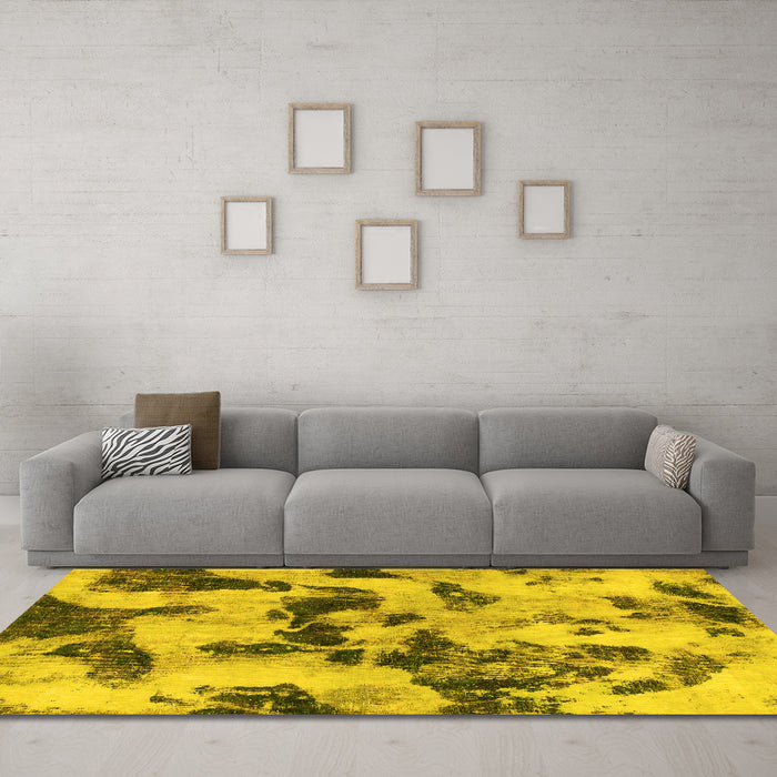 Machine Washable Abstract Yellow Modern Rug in a Living Room, wshabs1368yw