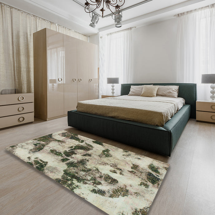 Abstract Tan Brown Modern Rug in a Bedroom, abs1368
