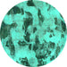 Round Abstract Turquoise Modern Rug, abs1368turq