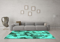 Machine Washable Abstract Turquoise Modern Area Rugs in a Living Room,, wshabs1368turq