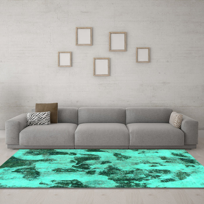 Machine Washable Abstract Turquoise Modern Area Rugs in a Living Room,, wshabs1368turq