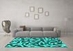 Machine Washable Abstract Turquoise Modern Area Rugs in a Living Room,, wshabs1369turq