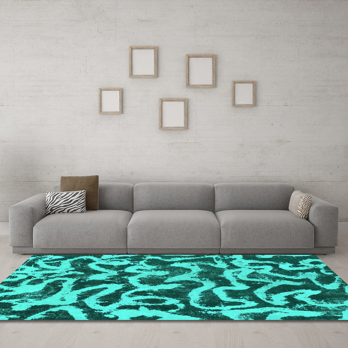 Machine Washable Abstract Turquoise Modern Area Rugs in a Living Room,, wshabs1369turq