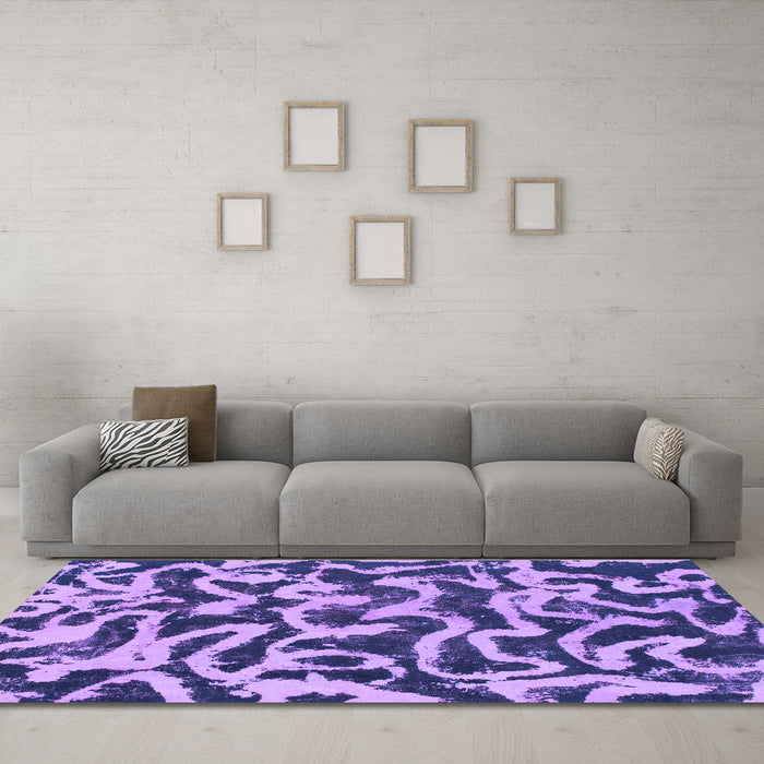 Machine Washable Abstract Purple Modern Area Rugs in a Living Room, wshabs1369pur