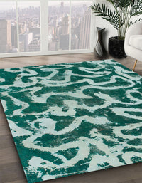 Abstract Teal Green Modern Rug, abs1369