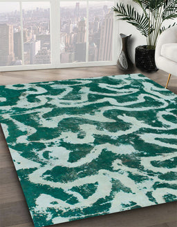 Abstract Teal Green Modern Rug in Family Room, abs1369