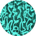 Round Abstract Turquoise Modern Rug, abs1369turq