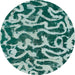 Round Machine Washable Abstract Medium Teal Green Rug, wshabs1369