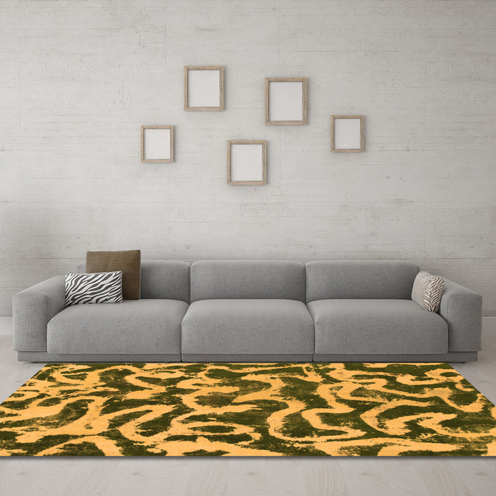 Machine Washable Abstract Orange Modern Area Rugs in a Living Room, wshabs1369org