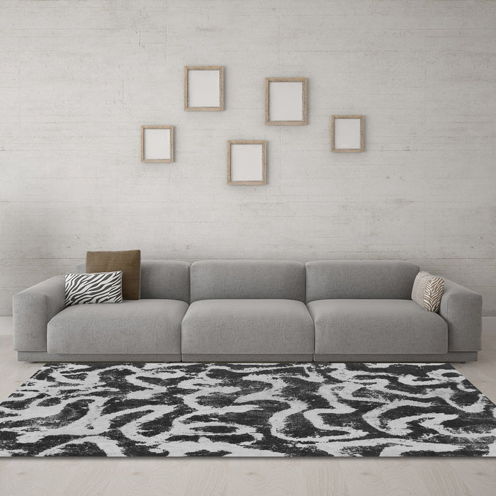 Machine Washable Abstract Gray Modern Rug in a Living Room,, wshabs1369gry