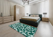 Abstract Teal Green Modern Rug in a Bedroom, abs1369