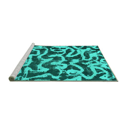 Sideview of Machine Washable Abstract Turquoise Modern Area Rugs, wshabs1369turq