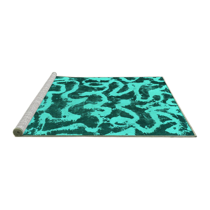 Sideview of Machine Washable Abstract Turquoise Modern Area Rugs, wshabs1369turq