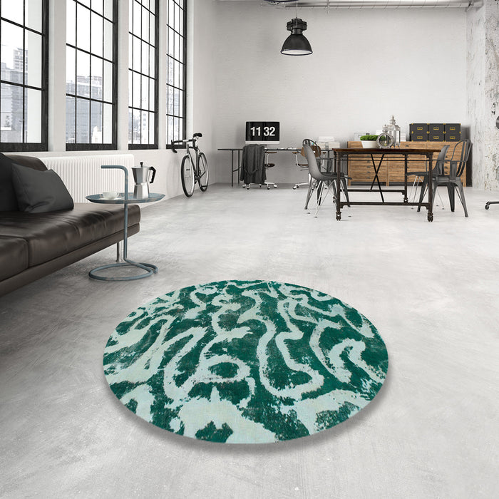 Round Abstract Teal Green Modern Rug in a Office, abs1369