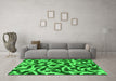 Machine Washable Abstract Green Modern Area Rugs in a Living Room,, wshabs1369grn