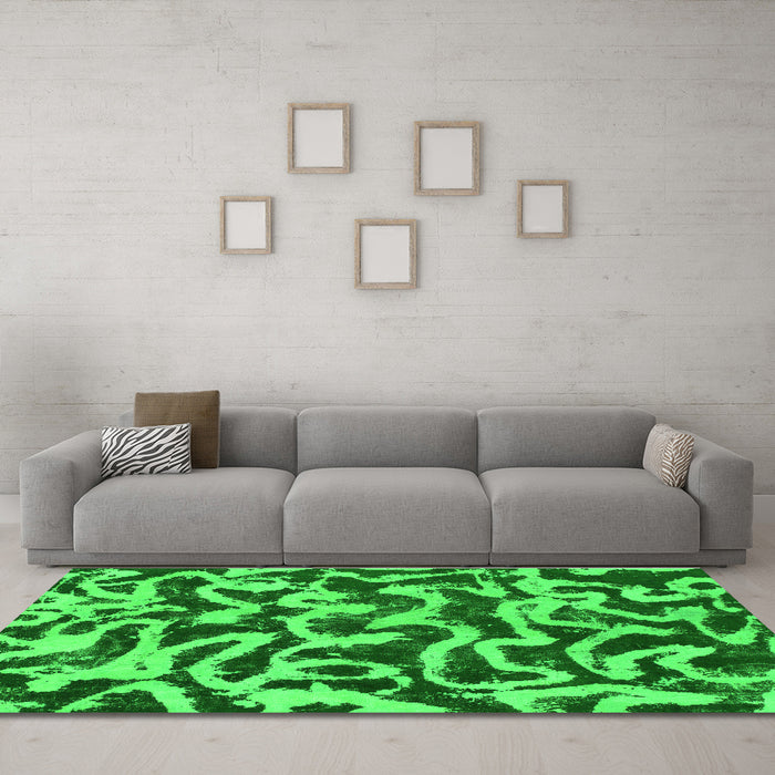 Machine Washable Abstract Green Modern Area Rugs in a Living Room,, wshabs1369grn