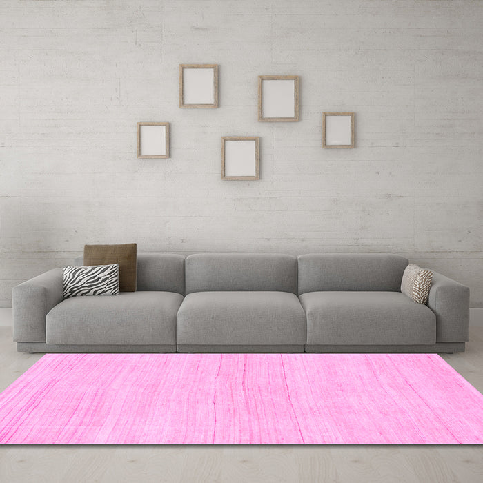 Machine Washable Solid Pink Modern Rug in a Living Room, wshabs136pnk