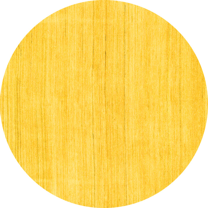Round Machine Washable Solid Yellow Modern Rug, wshabs136yw