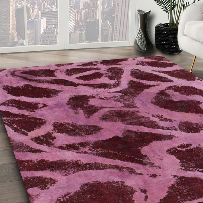 Machine Washable Abstract Vermilion Red Rug in a Family Room, wshabs1370