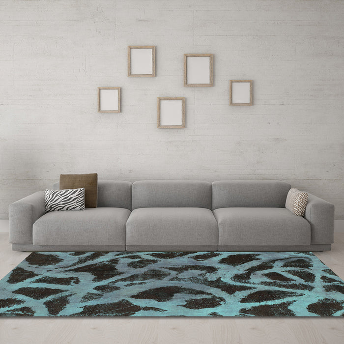 Machine Washable Abstract Turquoise Modern Area Rugs in a Living Room,, wshabs1370turq