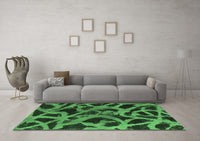 Machine Washable Abstract Emerald Green Modern Rug, wshabs1370emgrn