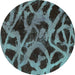 Round Abstract Turquoise Modern Rug, abs1370turq