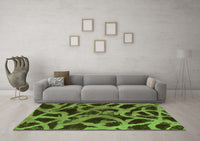 Machine Washable Abstract Green Modern Rug, wshabs1370grn