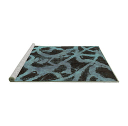 Sideview of Machine Washable Abstract Turquoise Modern Area Rugs, wshabs1370turq