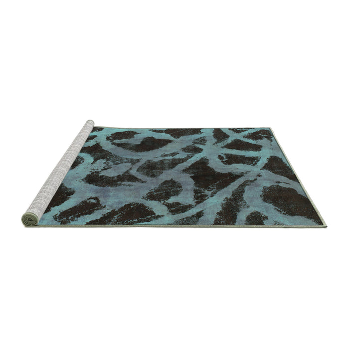 Sideview of Machine Washable Abstract Turquoise Modern Area Rugs, wshabs1370turq