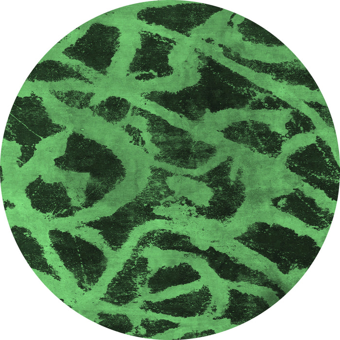 Round Machine Washable Abstract Emerald Green Modern Area Rugs, wshabs1370emgrn