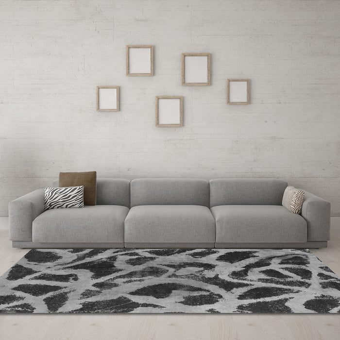Machine Washable Abstract Gray Modern Rug in a Living Room,, wshabs1370gry