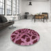 Round Machine Washable Abstract Vermilion Red Rug in a Office, wshabs1370