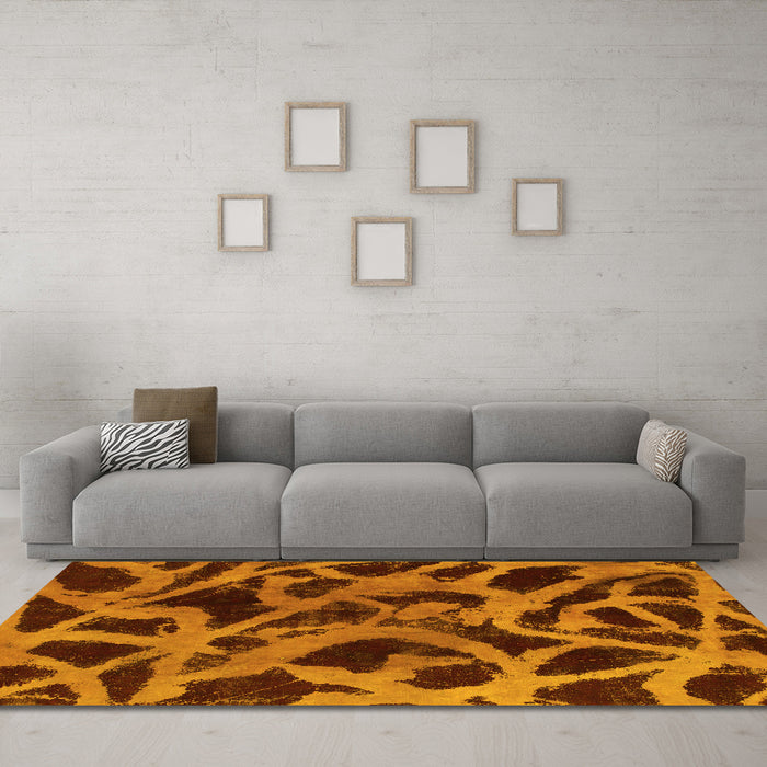 Machine Washable Abstract Yellow Modern Rug in a Living Room, wshabs1370yw
