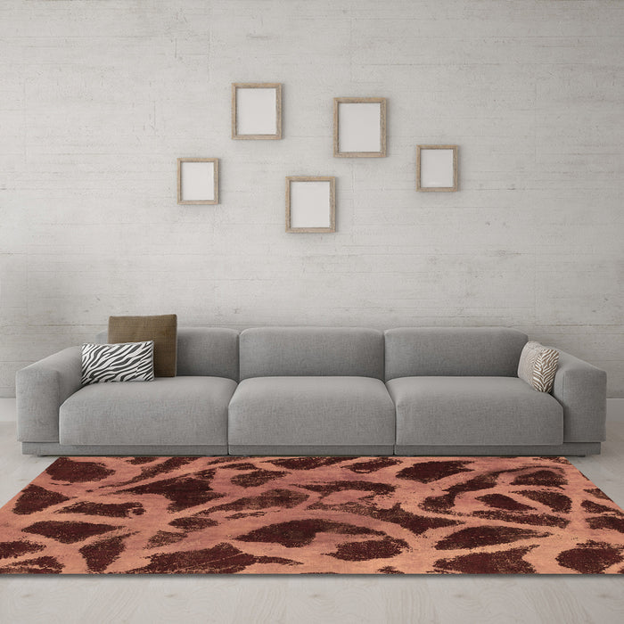 Machine Washable Abstract Brown Modern Rug in a Living Room,, wshabs1370brn