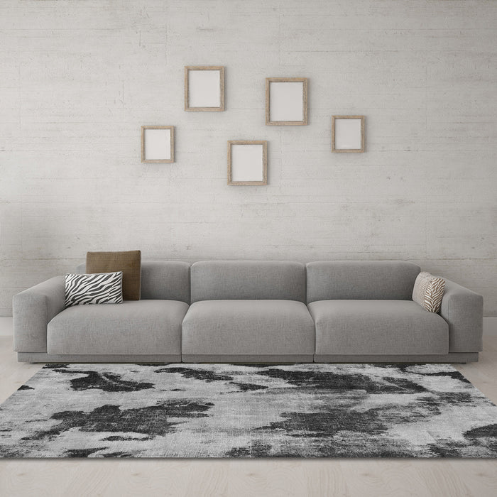 Machine Washable Abstract Gray Modern Rug in a Living Room,, wshabs1371gry