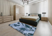 Abstract Denim Blue Modern Rug in a Bedroom, abs1371