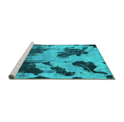 Sideview of Machine Washable Abstract Turquoise Modern Area Rugs, wshabs1371turq