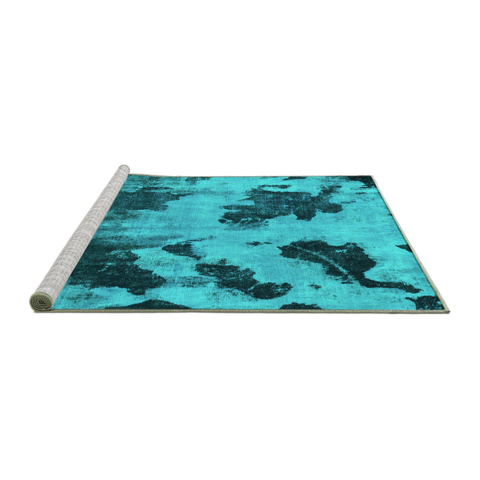Sideview of Machine Washable Abstract Turquoise Modern Area Rugs, wshabs1371turq