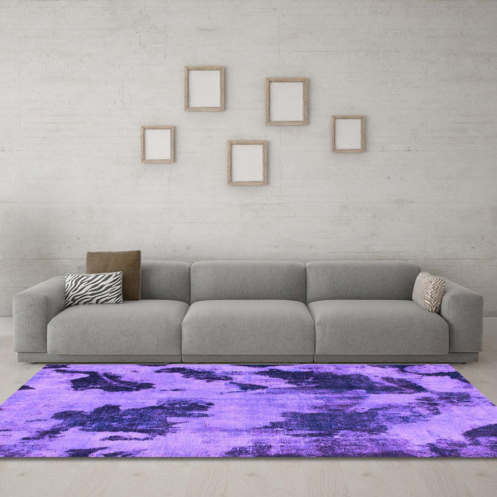 Machine Washable Abstract Purple Modern Area Rugs in a Living Room, wshabs1371pur